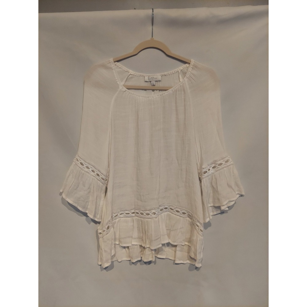 new directions Cream Boho Crochet-Trim Peasant Blouse